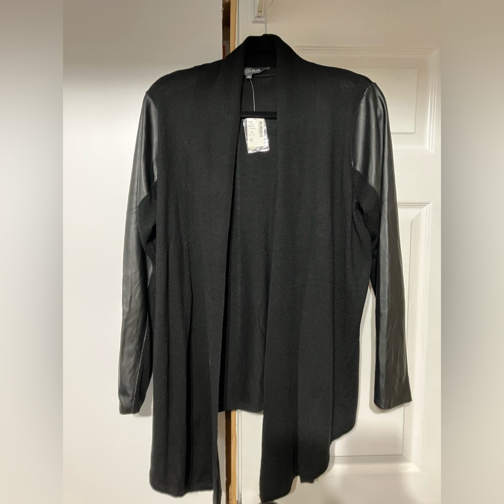 Black cardigan with faux leather